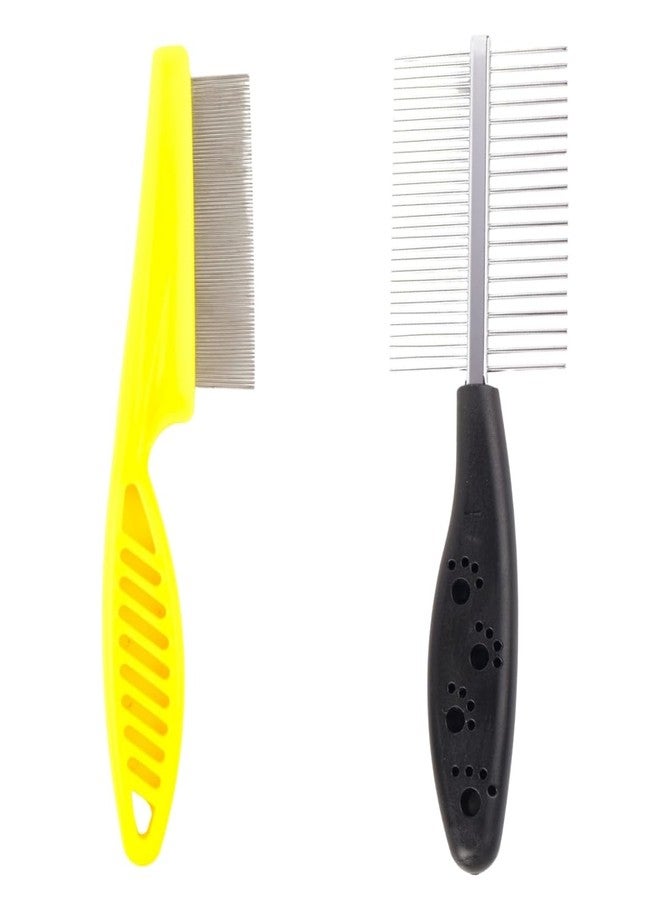 REGIIS Professional Pet Grooming Comb, Double Sided Metal Pin Brush with Black and Yellow Handle, Dog Deshedding Tool with Paw Print Design(PACK OF 2) - Image 1